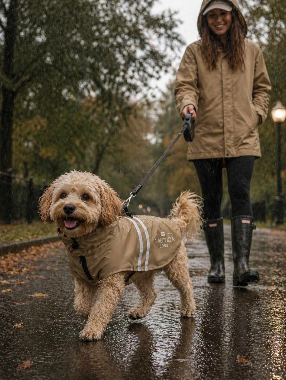Nautica Tan Reflective Dog Raincoat - Water-Resistant Pet Jacket